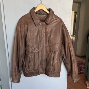 Members Only Brown Leather Military Jacket